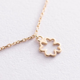 Золотой браслет Клевер на ногу б04793 Оникс 24