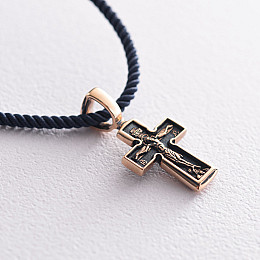 Шелковый синий шнурок с гладкой золотой застежкой (2мм) кол00950 Оникс  40