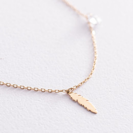 Золотой браслет Перышки на ногу (фианиты) б04797 Оникс 25