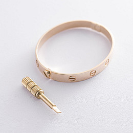 Жесткий браслет Love из желтого золота б04065 Оникс