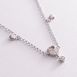 Серебряный браслет Сердечки с фианитами на ногу 141568 Оникс 25