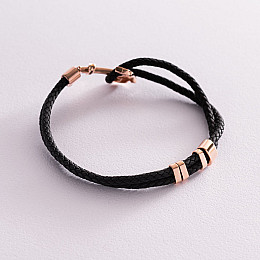 Кожаный браслет Якорь с золотой вставкой б02765 Оникс 20