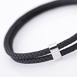 Кожаный браслет Якорь с золотой вставкой б02776 Оникс