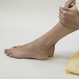 Серебряный браслет Шарики на ногу 141487 Оникс 25.5