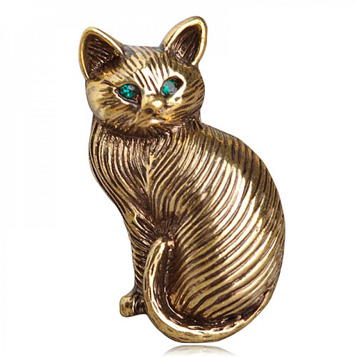 Брошь BROCHE Кошка с зелёными глазами золотистая BRSF110765