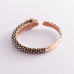 Жесткий золотой браслет Пантера эмаль фианиты б04962 Оникс 15.69 г Зеленый и Черный