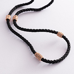 Чоловічий православний хрест з ебенового дерева та золота на шнурі кол02135 Оникс 65