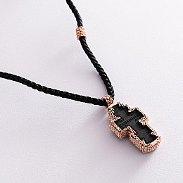 Чоловічий православний хрест з ебенового дерева та золота на шнурі кол02135 Оникс 65