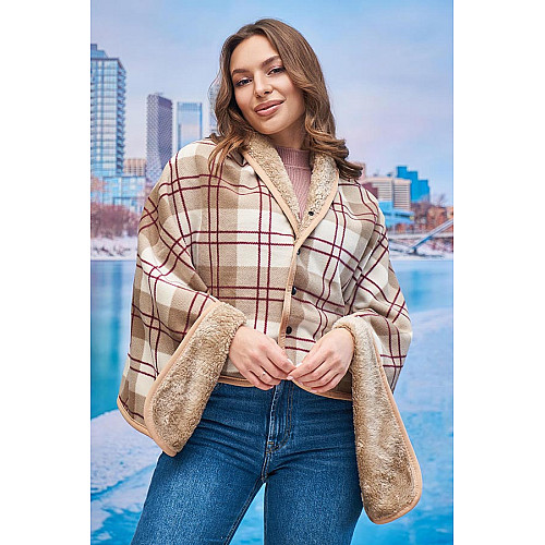 Тепле кашемирове пончо з утепленням мехом (7012) Braxton One size Бежевий