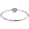 Серебряный браслет-бенгл сердце Pave Pandora 590722CZ