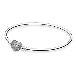 Срібний браслет-бенгл серце Pave Pandora 590722CZ