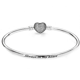 Серебряный браслет-бенгл сердце Pave Pandora 590722CZ 22