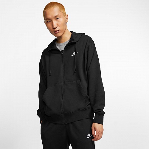 Бомбер чоловічий Nike M Nsw Club Hoodie Fz Ft L Чорний (BV2648-010)