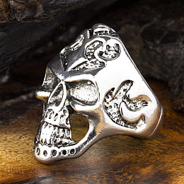 Кольцо Win Перстень Череп Узор 19,5 Стальной (27048)