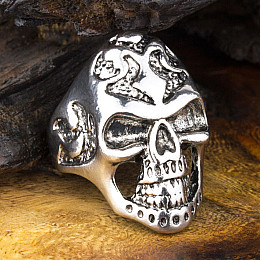 Кольцо Win Перстень Череп Узор 19,5 Стальной (27048)