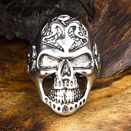 Кольцо Win Перстень Череп Узор 20 Стальной (23684)