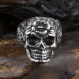 Перстень Win Череп Цветы 20 Цвет Стальной (26164)