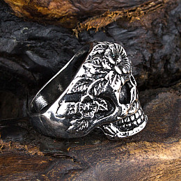 Перстень Win Череп Цветы 20 Цвет Стальной (26164)