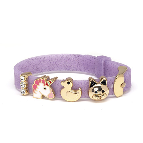 Браслет Biojoux BJB010 Kids Silicon Glitter Dark Violet 4 GP Charms 15 см Фиолетовый