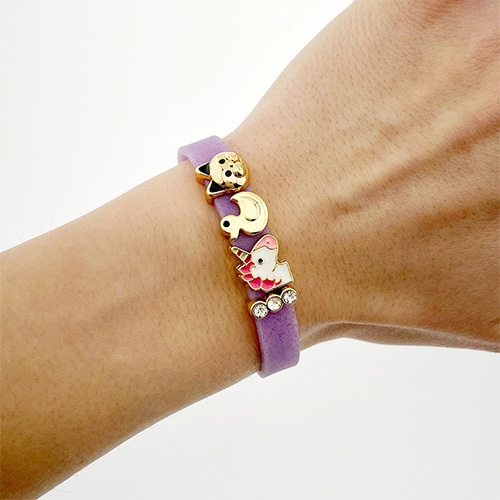 Браслет Biojoux BJB010 Kids Silicon Glitter Dark Violet 4 GP Charms 15 см Фиолетовый