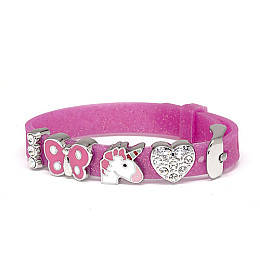 Браслет Biojoux BJB011 Kids Silicon Glitter Fuchsia 4 Rhodium Charms 15 см Рожевий
