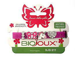 Браслет Biojoux BJB011 Kids Silicon Glitter Fuchsia 4 Rhodium Charms 15 см Рожевий