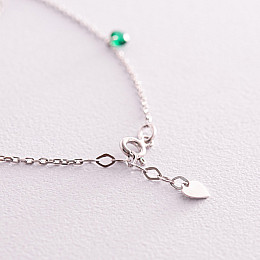 Браслет в серебре на ногу (зеленые и белые фианиты) 141625 Оникс 24