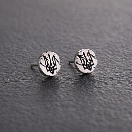 Серебряные серьги - пусеты Герб України - Тризуб. Слава Україні Героям Слава 123288 Оникс