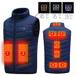 Жилетка с подогревом от повербанка для рыбалки активного отдыха Lesko M01-9 USB 9 зон подогрева S Blue (10452-53377)