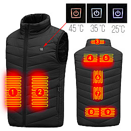 Жилетка з підігрівом від повербанка для риболовлі активного відпочинку Lesko M01-9 USB 9 зон підігріву S Black (10631-53264)