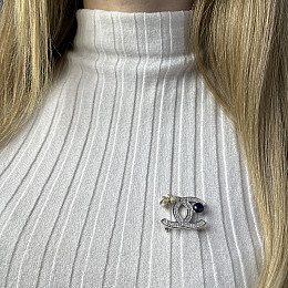 Серебряная брошка SilverBreeze с натуральным жемчугом фианитами (2102366)