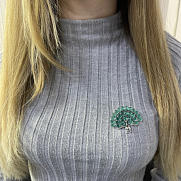 Серебряная брошка SilverBreeze с кошачьим глазом (2109389)