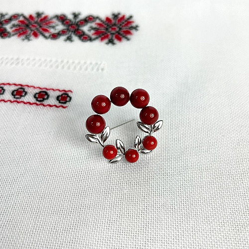 Серебряная брошка SilverBreeze с кораллом (2136330)