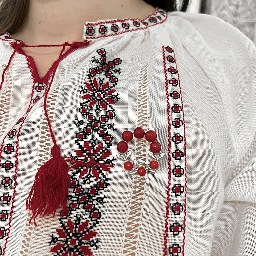 Серебряная брошка SilverBreeze с кораллом (2136330)