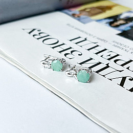 Срібні сережки SilverBreeze з натуральним ізумрудом 2.992ct фіанітами (2140672)