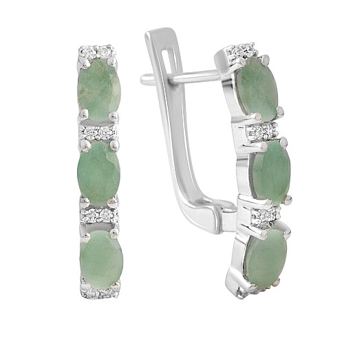 Серебряные серьги SilverBreeze с натуральным изумрудом 2.934ct фианитами (2140702)