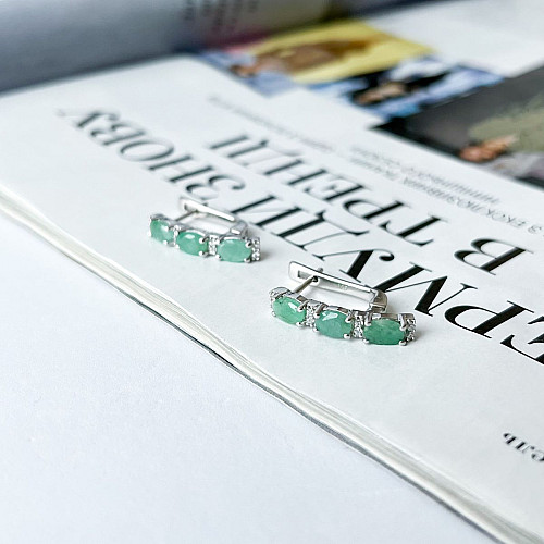 Серебряные серьги SilverBreeze с натуральным изумрудом 2.934ct фианитами (2140702)