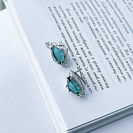 Срібні сережки SilverBreeze з аквамарином nano 5.915ct фіанітами (2141570)