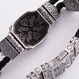 Серебряный браслет Армянская Звезда с золотой вставкой (эбеновое) 817 Оникс