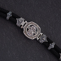 Серебряный браслет Господь Вседержитель (эбеновое дерево, оникс) 427 Оникс 22.5