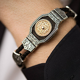 Серебряный браслет Армянская Звезда (эбеновое дерево) Оникс 22