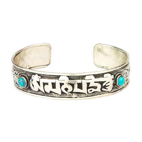 Браслет Mantra Mani Tibet 2 бирюзовых камня Филигрань 6.5x5.5x1.5 см Металл (24569)