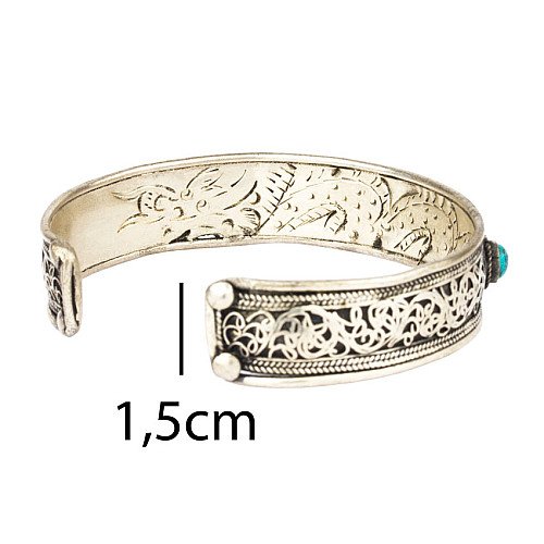 Браслет Mantra Mani Tibet 2 бирюзовых камня Филигрань 6.5x5.5x1.5 см Металл (24569)