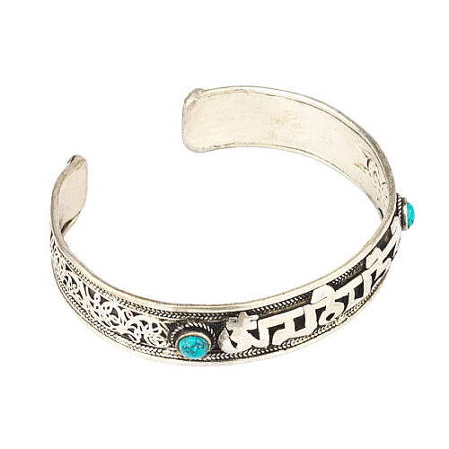 Браслет Mantra Mani Tibet 2 бирюзовых камня Филигрань 6.5x5.5x1.5 см Металл (24569)