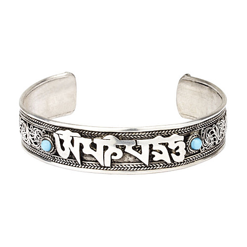 Браслет Mantra Mani Tibet 2 голубых камня Филигрань 6x6x1.5 см Металл (27465)