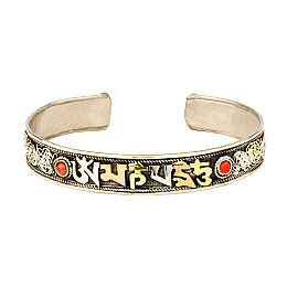 Браслет Mantra Mani Tibet Carving 3 metal 2 красных камня 6x6x1.1 см Металл (05998)
