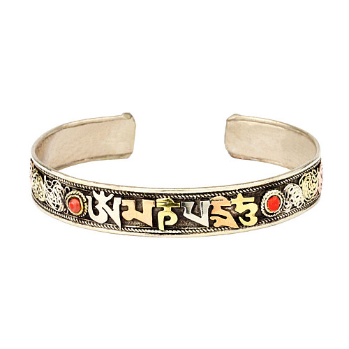 Браслет Mantra Mani Tibet Carving 3 metal 2 красных камня 6x6x1.1 см Металл (05998)