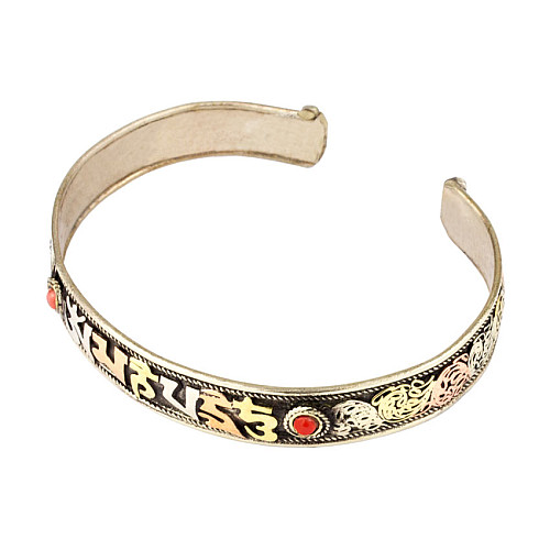 Браслет Mantra Mani Tibet Carving 3 metal 2 красных камня 6x6x1.1 см Металл (05998)