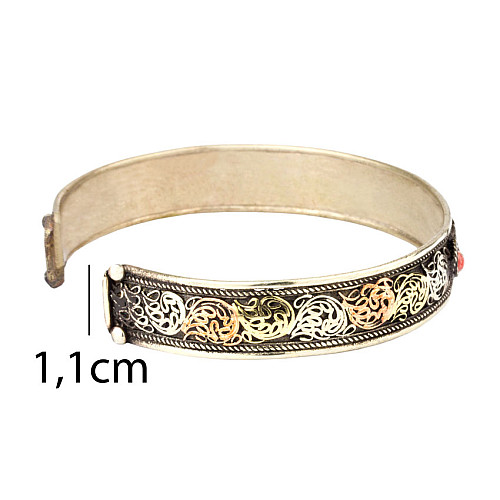 Браслет Mantra Mani Tibet Carving 3 metal 2 красных камня 6x6x1.1 см Металл (05998)