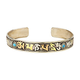 Браслет Mantra Mani Tibet Carving 3 metal 2 блакитних камені 6x6x1.1 см Метал (27467)